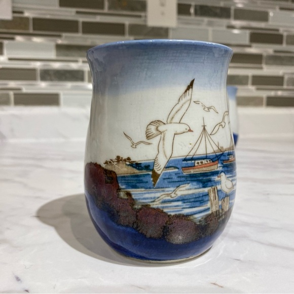 Vintage Stonware mugs ocean themed Seagulls boats marina - Picture 7 of 13